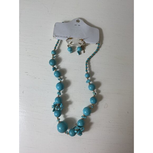 Fashion Jewelry Turquoise & Gold Beaded Necklace & Earrings Set - Picture 3 of 3